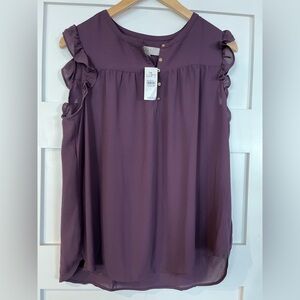 NWT LOFT Plum Ruffle Sleeve Blouse